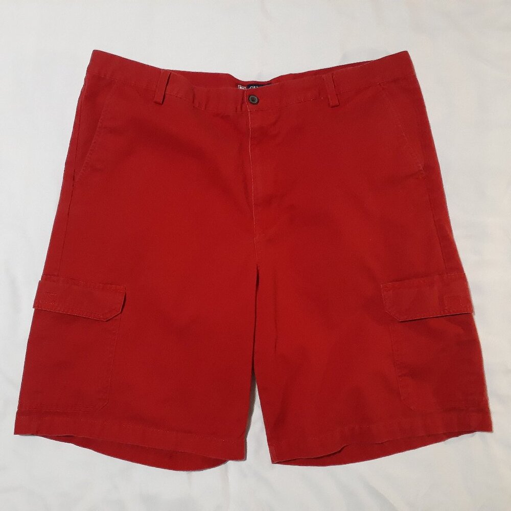 Chaps Cargo Shorts Mens 42 Red Flat Front 6 Pocket Cotton